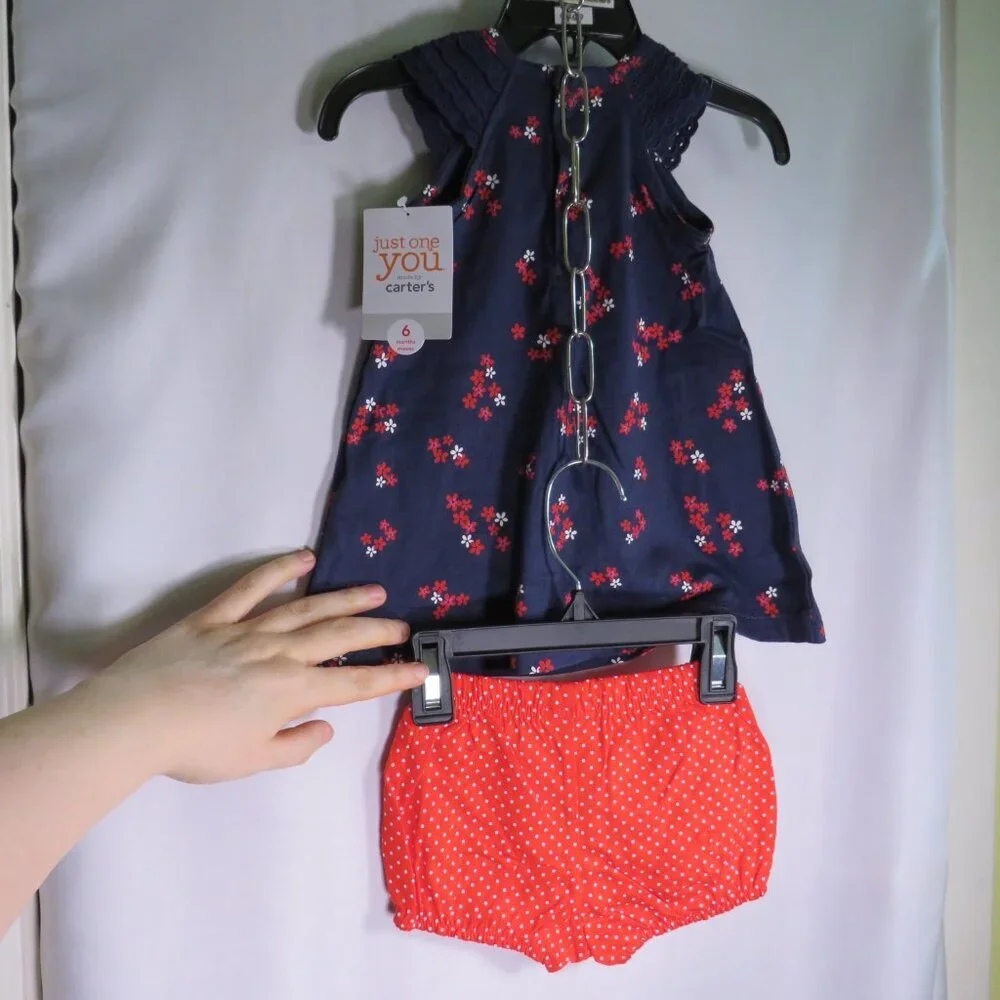 Baby Navy & Red Floral Dress & Panties set 2pc 100% cotton 6mts Carter's